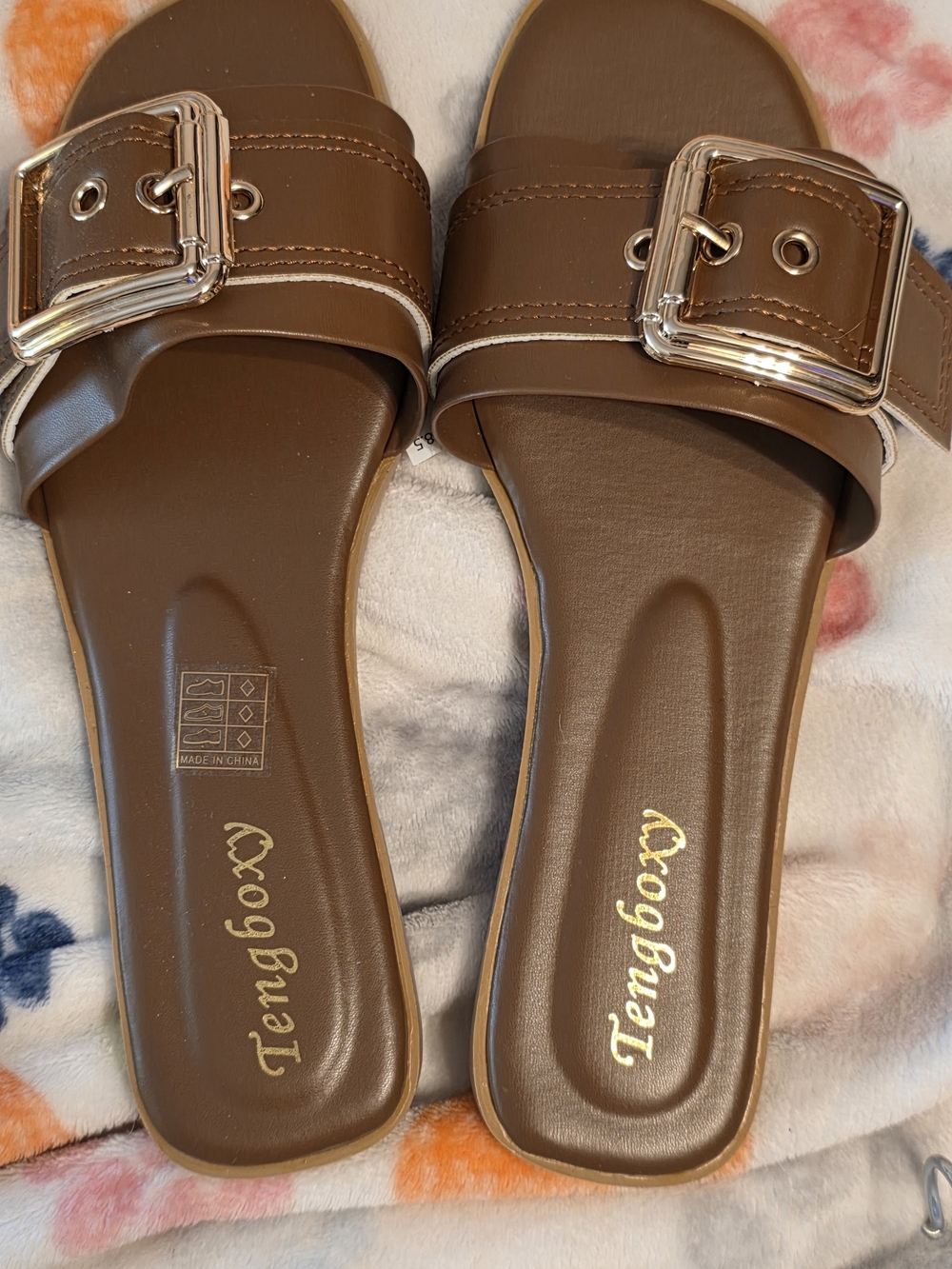 Brown Slide Sandals with Buckle
